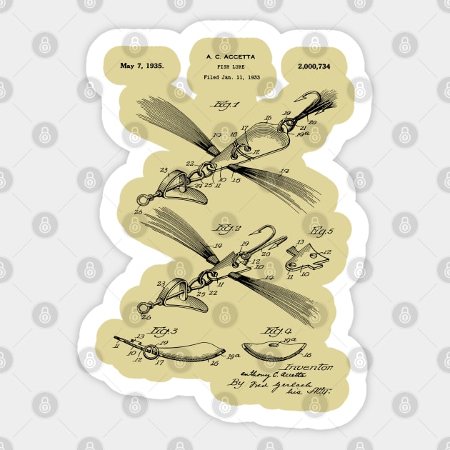 Patent Print - 1935 Fishing Lure Sticker by MadebyDesign